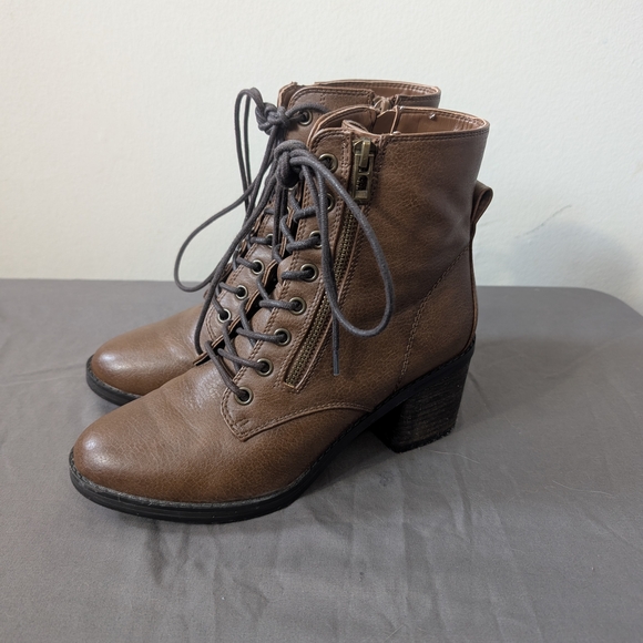 Call It Spring Brown Lace-Up Ankle Boots - Picture 3 of 7